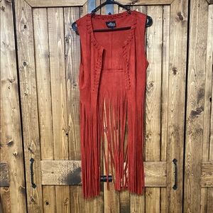 Angie Red long Fringe Vest